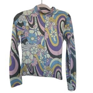 Damson Madder Peggy Psychedelic Ribbed Love Sleeve Mock Neck Top Size 10 NWOT